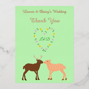 Deer Couple and Daisy Heart Custom Wedding Foil Holiday Postcard