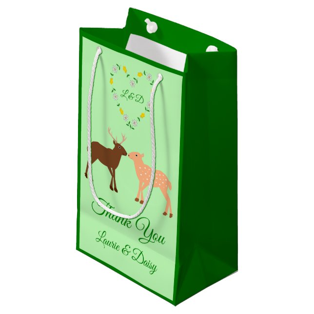 Deer Couple and Daisy Heart Custom Wedding Small Gift Bag (Front Angled)