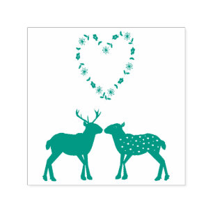 Deer Couple and Daisy Heart Self-inking Stamp