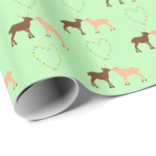 Deer Couple and Daisy Heart Wrapping Paper
