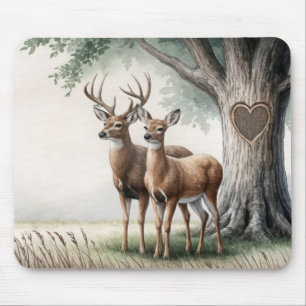 Deer Couple With Tree Heart Mouse Pad