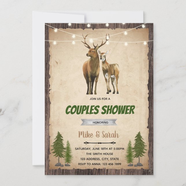 Deer couples shower party theme invitation (Front)