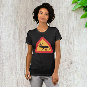 Deer Crossing Road Sign Womens T-Shirt