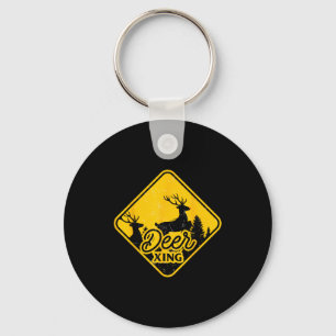 Deer Crossing Sign Christmas Xing Reindeer Funny M Key Ring