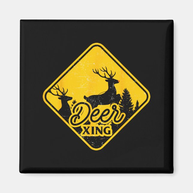 Deer Crossing Sign Christmas Xing Reindeer Funny M Magnet (Front)