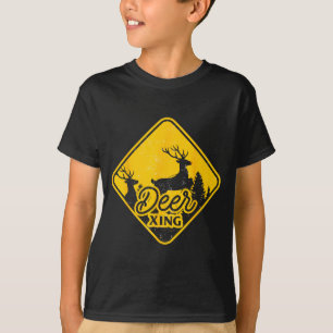 Deer Crossing Sign Christmas Xing Reindeer Funny M T-Shirt