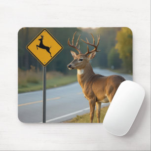 Deer Crossing Sign Mouse Pad