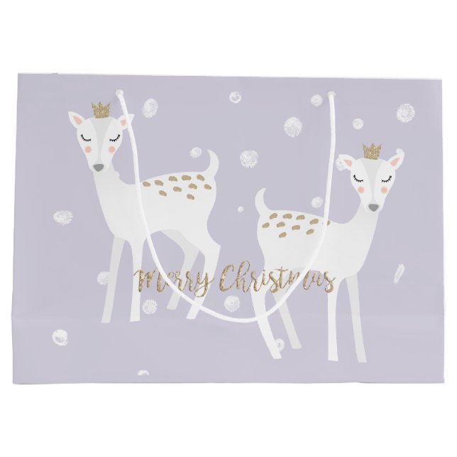 Deer - Cute Lavender Christmas Gift Bag (Back)
