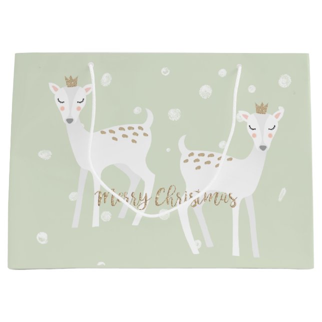 Deer - Cute Sage Green Christmas Gift Bag (Front)