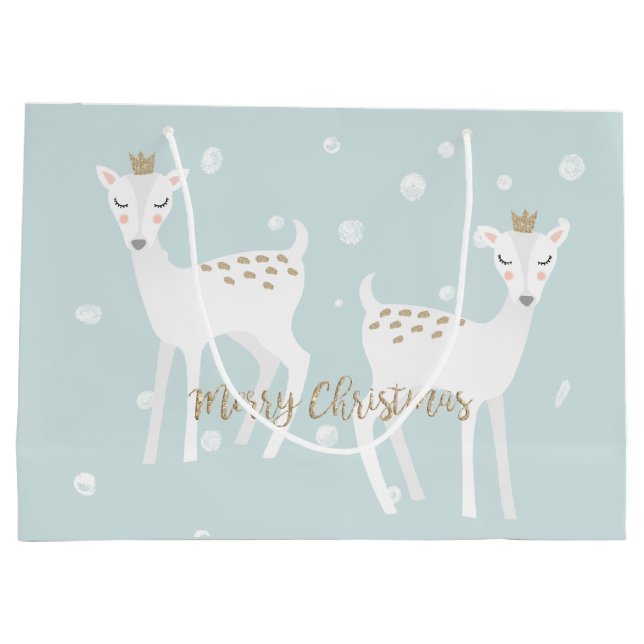 Deer - Cute Soft Blue Christmas Gift Bag (Back)