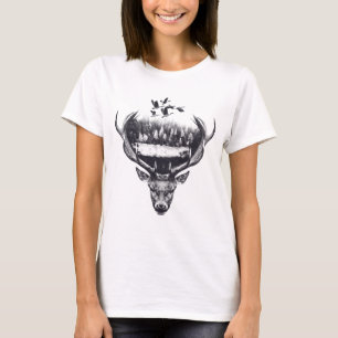 Deer design double exposed T-Shirt