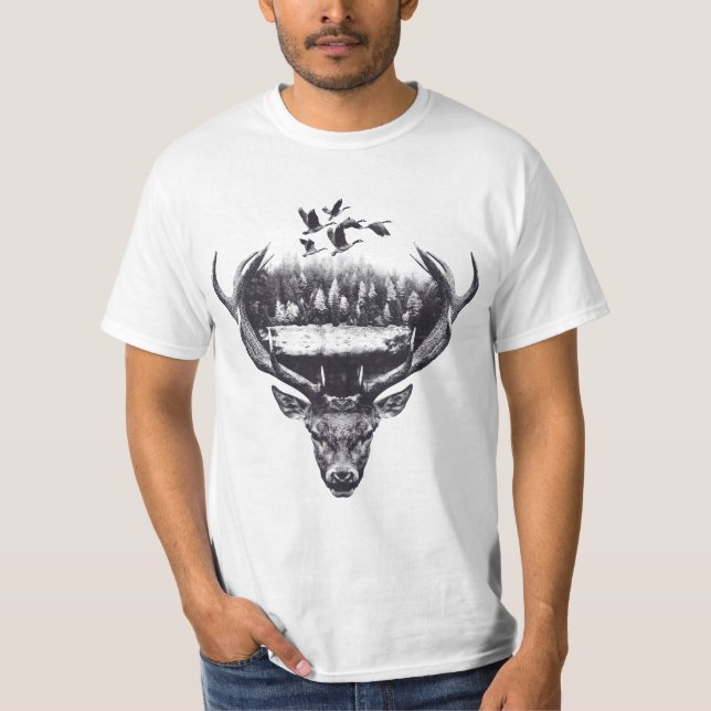 Deer design double exposed T-Shirt (Front)