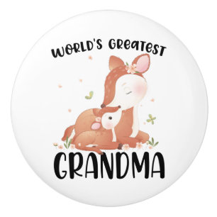 Deer Doe and Fawn World's Greatest Grandma Ceramic Knob