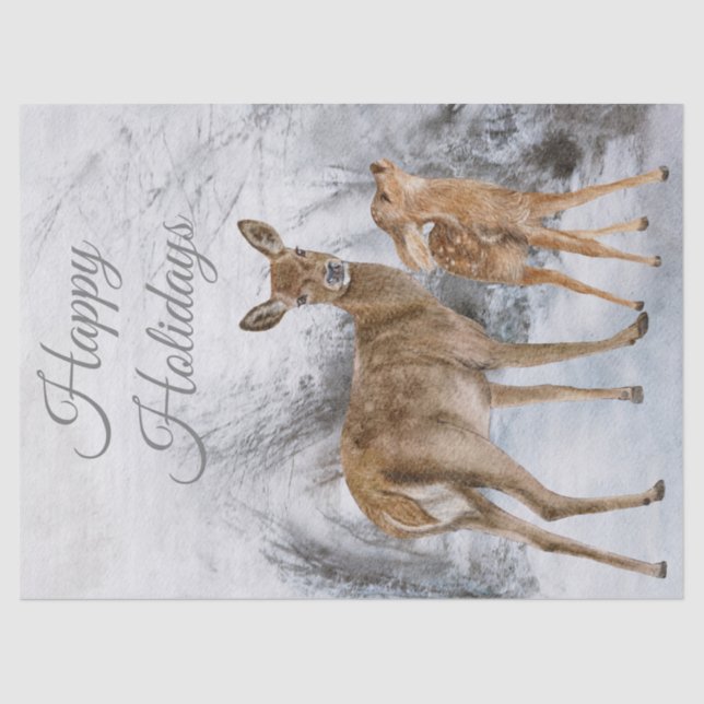 Deer Doe Fawn Watercolor Tissue Paper (Front)