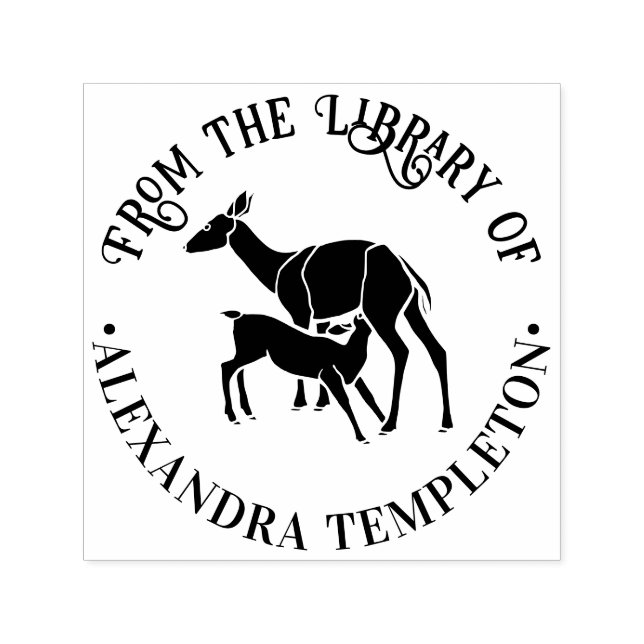 Deer Doe Feeding Fawn “From the Library of” Name Self-inking Stamp (Design)