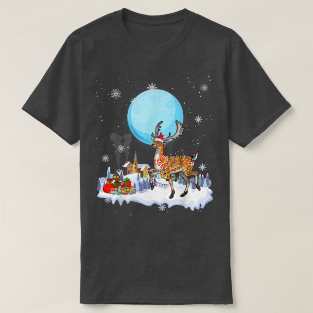 Deer Dog Cute Christmas Lights Lover Tee  (Design Front)