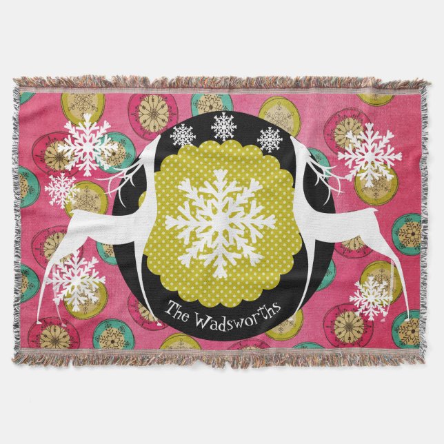 Deer Dots and Snowflake Orbs Holiday Throw Blanket (Front)