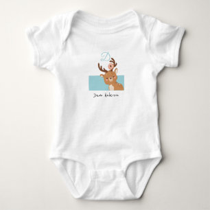 Deer Doughnut • Add Your Name Cute Alphabet Monogr Baby Bodysuit