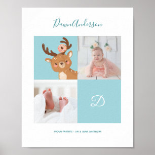 Deer Doughnut • Alphabet Monogram Cute Baby Shower Poster