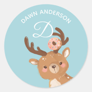 Deer Doughnut • Alphabet Monogram Cute School Dayc Classic Round Sticker
