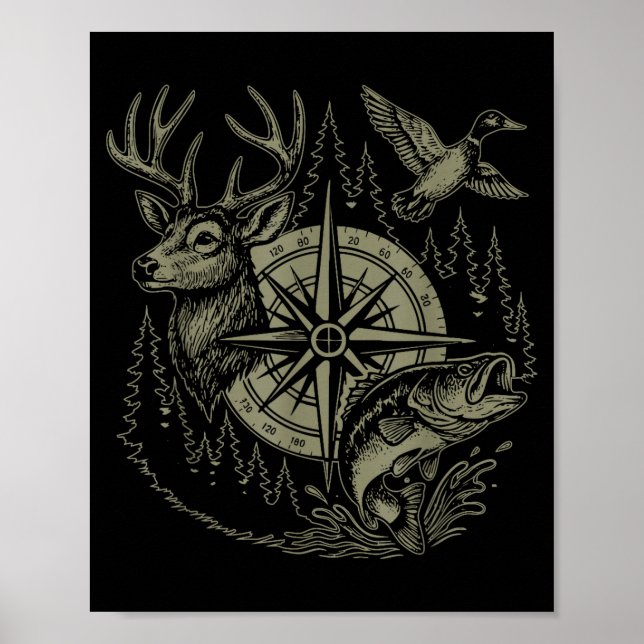 Deer Duck Fishing Hunting Solves Most Of My Proble Poster (Front)