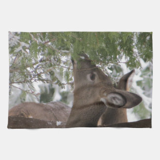 Deer Eating Cedar Branches Tea Towel