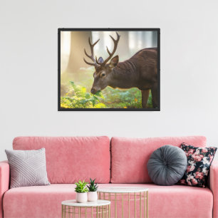 Deer Eating Leaves in the Forest – Nature Wildlife Canvas Print