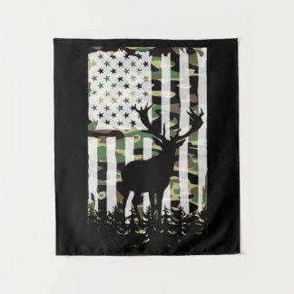 Deer Elk Buck Hunting Camo USA Flag Camoflauge Tapestry