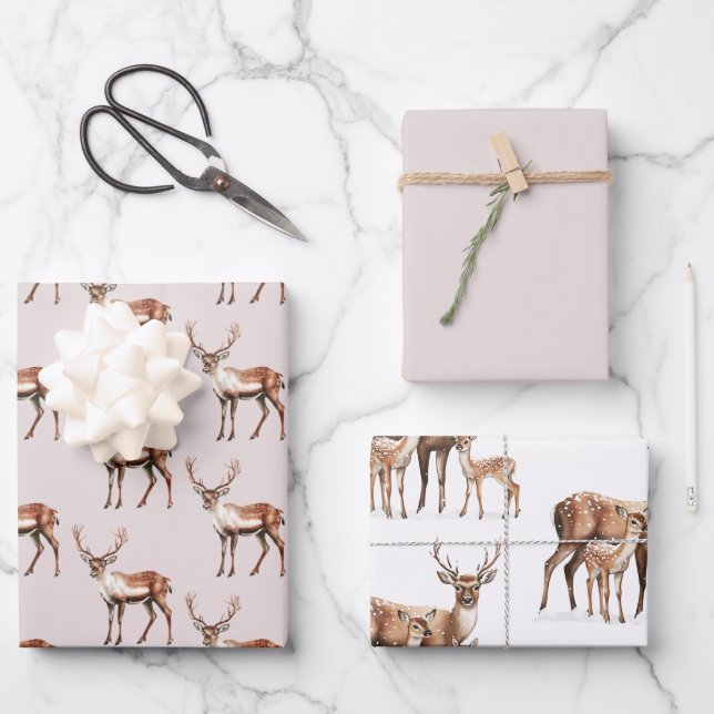 Deer Elk Christmas Wrapping Paper Sheet (Front)