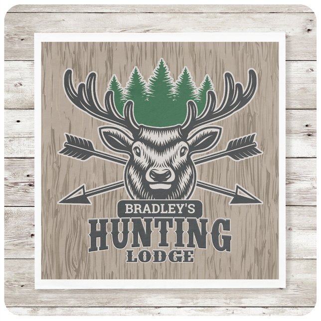 Deer Elk Hunter ADD NAME Bow Hunting Lodge Cabin Napkin (Creator Uploaded)
