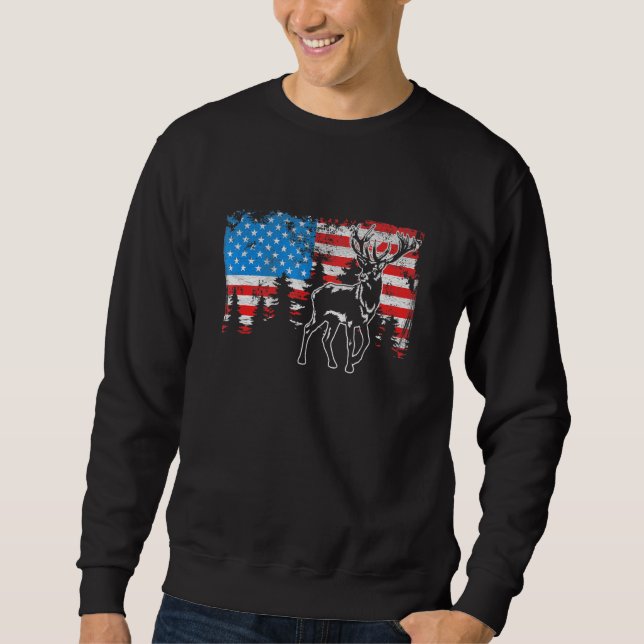 Deer Elk Hunting American Flag Usa Pro Hunter Us H Sweatshirt (Front)