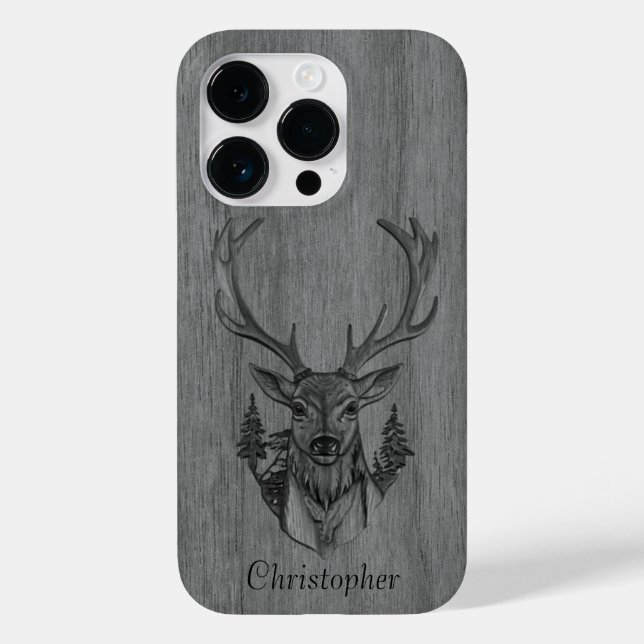 Deer - engraved wood - wooden Case-Mate iPhone case (Back)