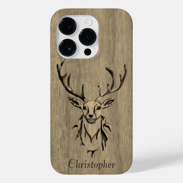 Deer - engraved wood - wooden Case-Mate iPhone case (Back)