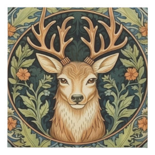 Deer face in floral vintage design faux canvas print