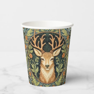 Deer face in floral vintage design paper cups