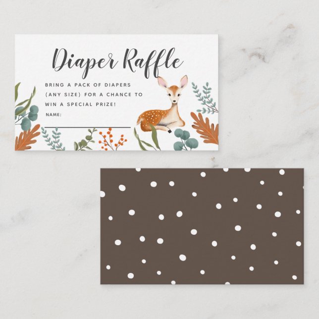Deer Fall Baby Shower Grey Diaper Raffle Ticket Enclosure Card (Front/Back)