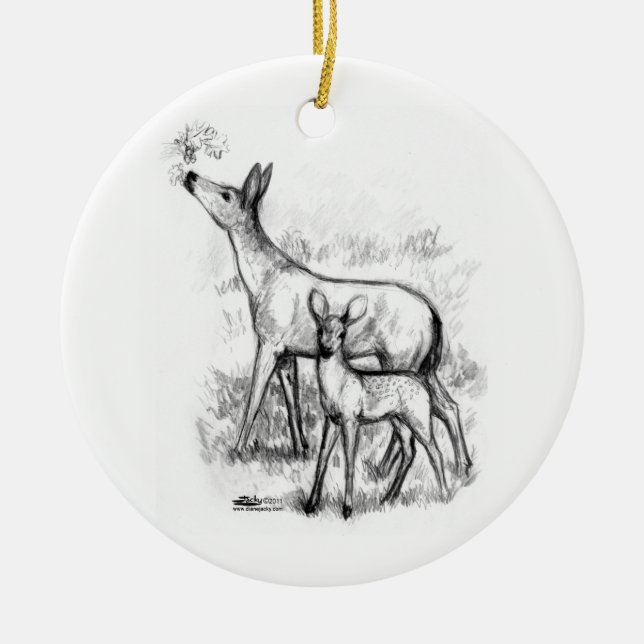 Deer Family Ceramic Tree Decoration (Front)