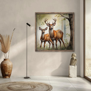 Deer Family In Forest Clearing Wildlife Poster