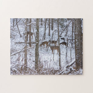 Deer Family In Snow Jigsaw Puzzle