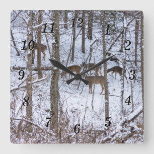 Deer Family In Snow Wall Clock