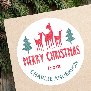 Deer family Merry Christmas from name gift labels