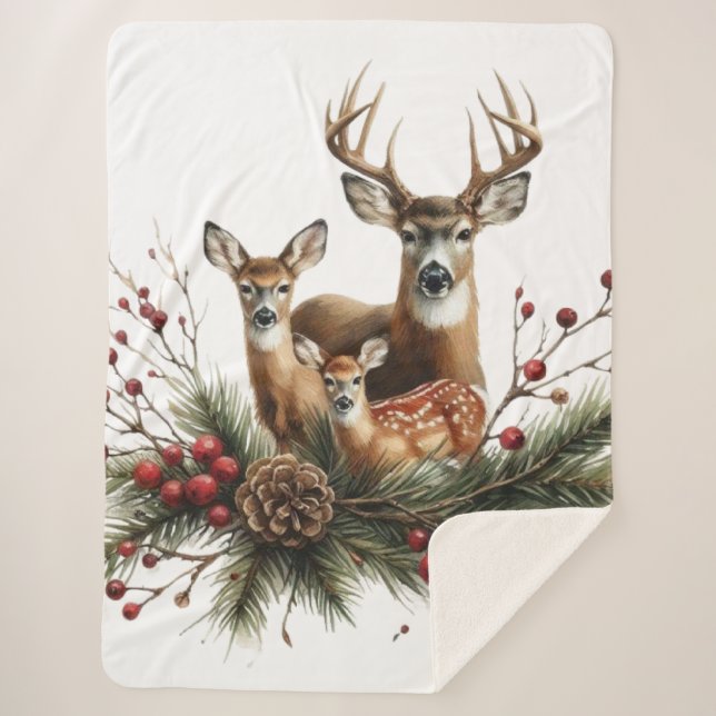 Deer Family  Sherpa Blanket (Front)