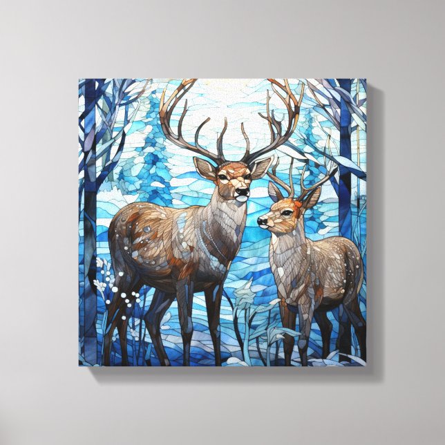 Deer family stained glass window canvas print (Front)