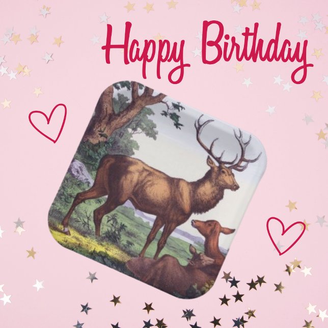 Deer Family Vintage Birthday Party  Paper Plate (Creator Uploaded)
