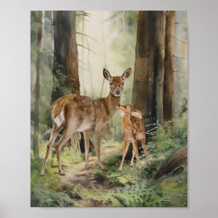 Deer Family Watercolor Poster