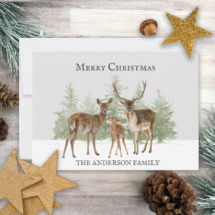 Deer Family Winter Snow Merry Christmas Holiday Card