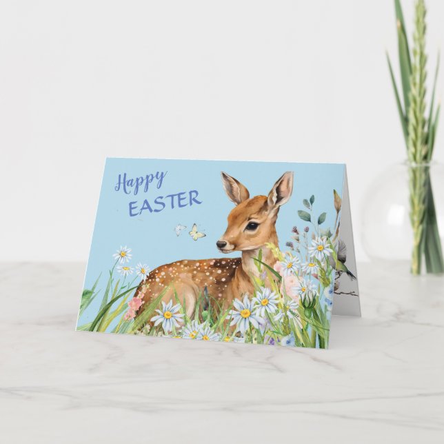Deer Fawn and Daisies Easter Blessings Card (Front)