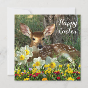 Deer Fawn and Spring Flowers Easter Holiday Card