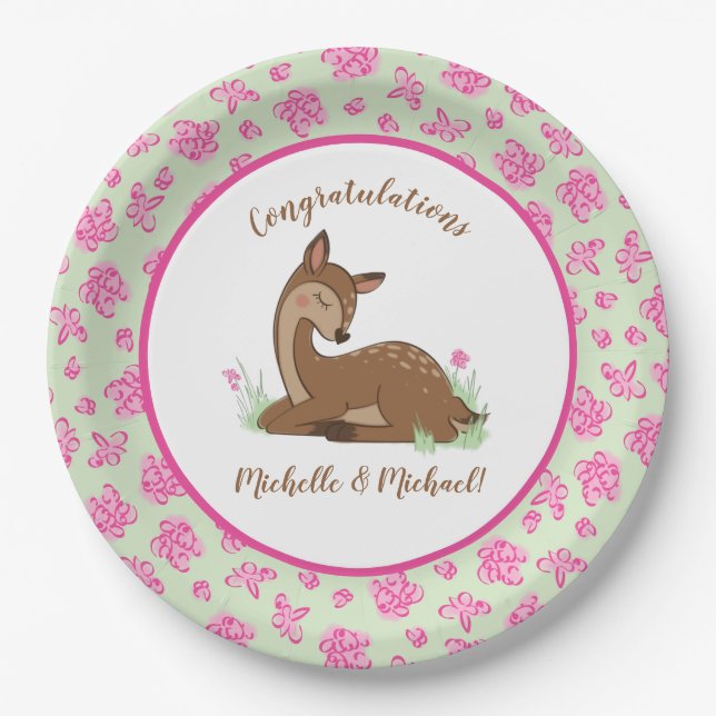 Deer Fawn Baby Shower Paper Plate (Front)