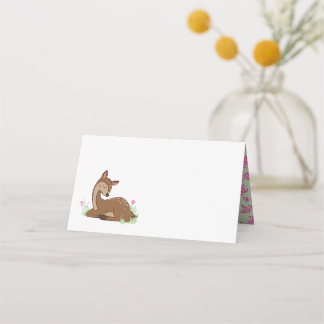 Deer Fawn Baby Shower Woodland Animals Place Card (Front)